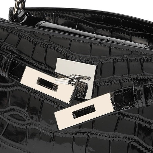 Damen-Nischenhandtasche aus echtem Leder mit Krokodilmuster