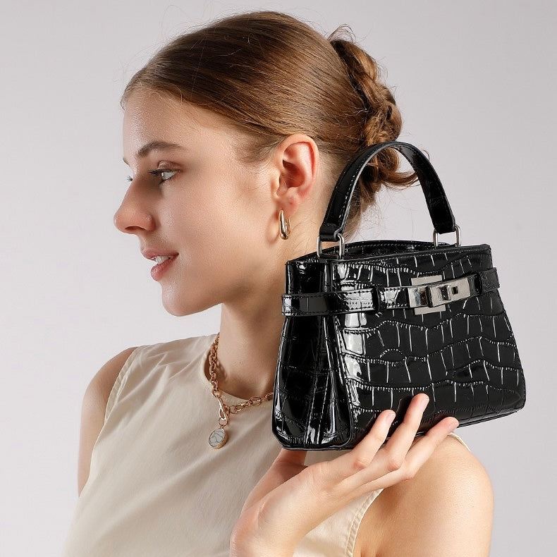 Damen-Nischenhandtasche aus echtem Leder mit Krokodilmuster
