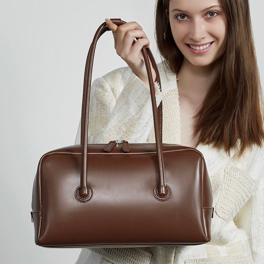Boston Strukturierte Kissen-Schultertasche aus echtem Leder für Damen
