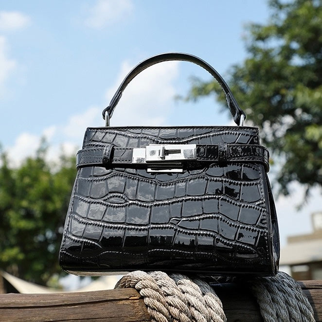Damen-Nischenhandtasche aus echtem Leder mit Krokodilmuster