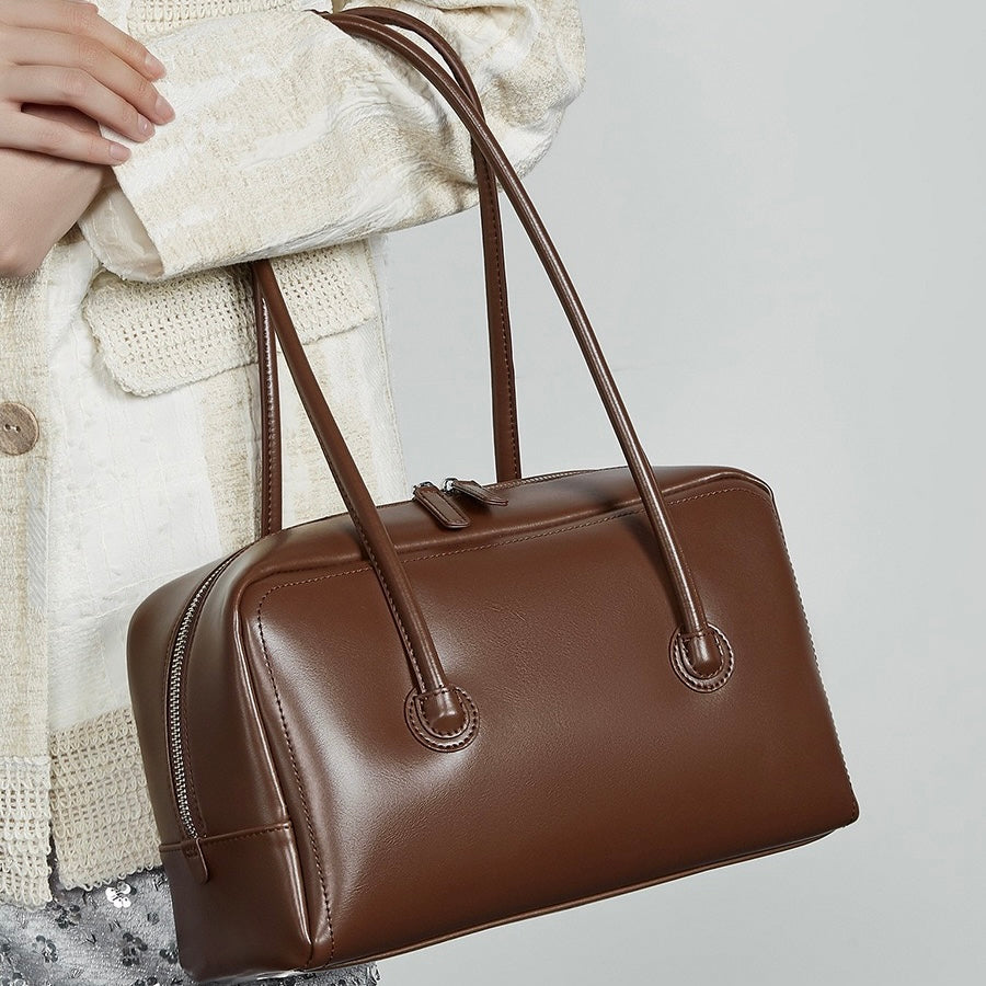 Boston Strukturierte Kissen-Schultertasche aus echtem Leder für Damen
