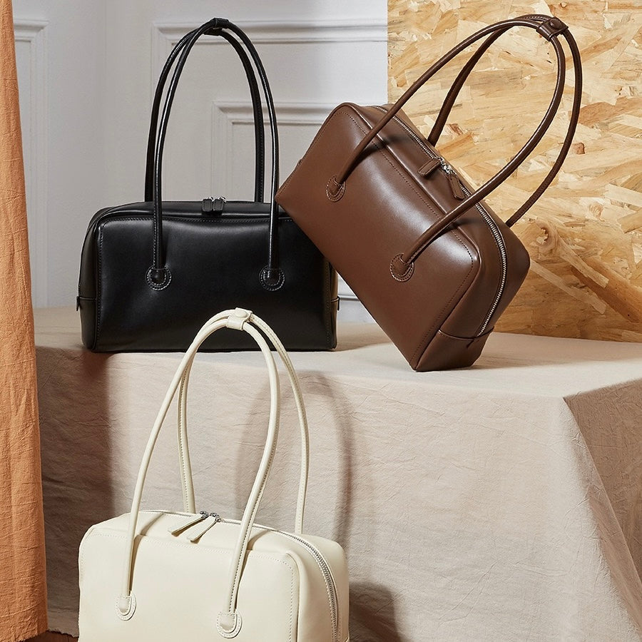 Boston Strukturierte Kissen-Schultertasche aus echtem Leder für Damen
