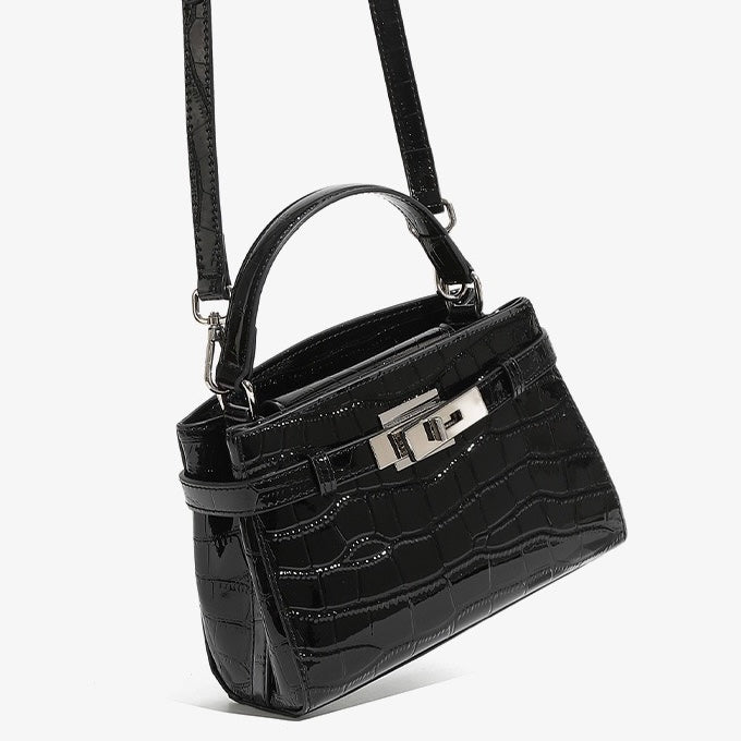 Damen-Nischenhandtasche aus echtem Leder mit Krokodilmuster