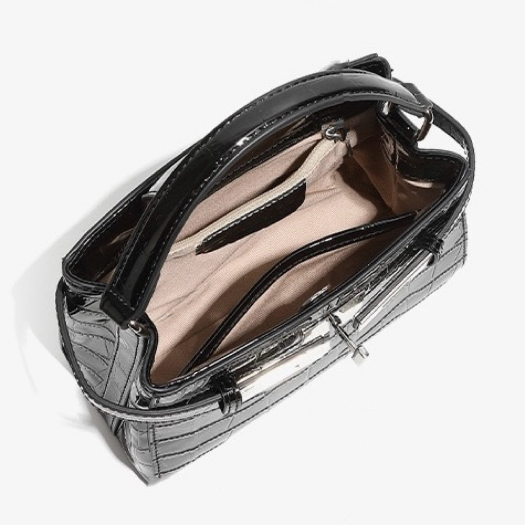 Damen-Nischenhandtasche aus echtem Leder mit Krokodilmuster