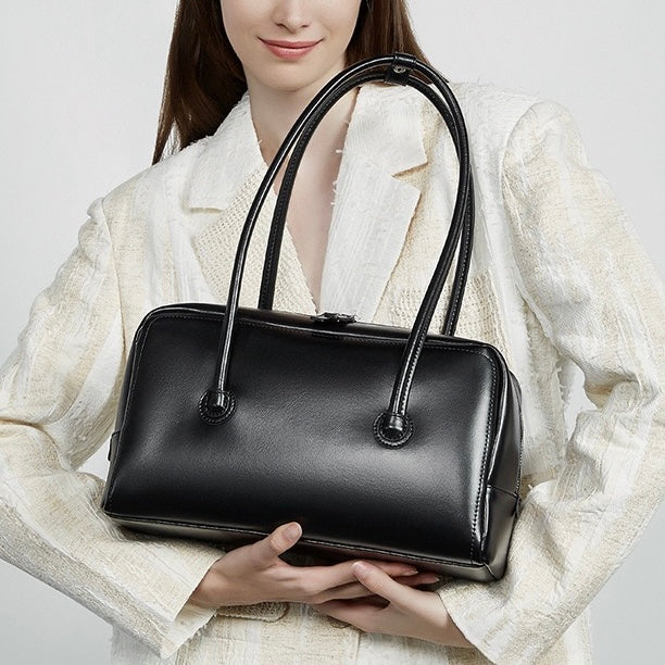 Boston Strukturierte Kissen-Schultertasche aus echtem Leder für Damen