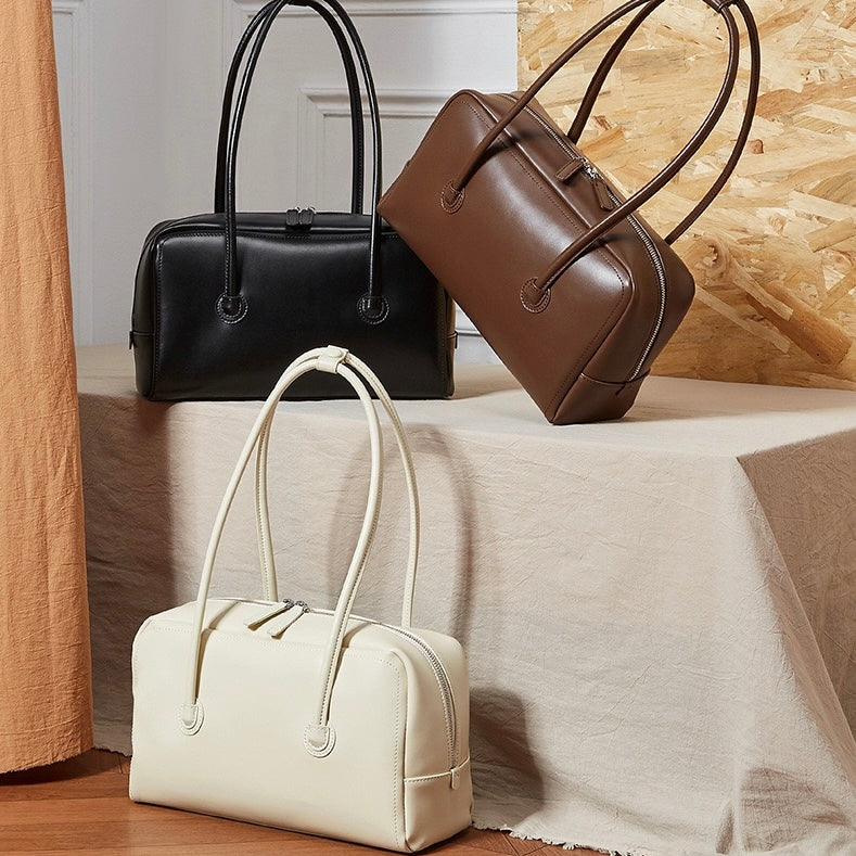 Boston Strukturierte Kissen-Schultertasche aus echtem Leder für Damen