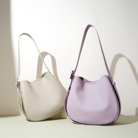Sac seau à bandoulière large en cuir véritable pour femme