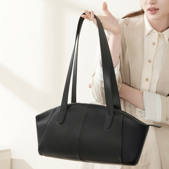 Geflügelte Tragetasche aus echtem Leder für Damen – Minimalistische Pendlertasche mit großem Fassungsvermögen