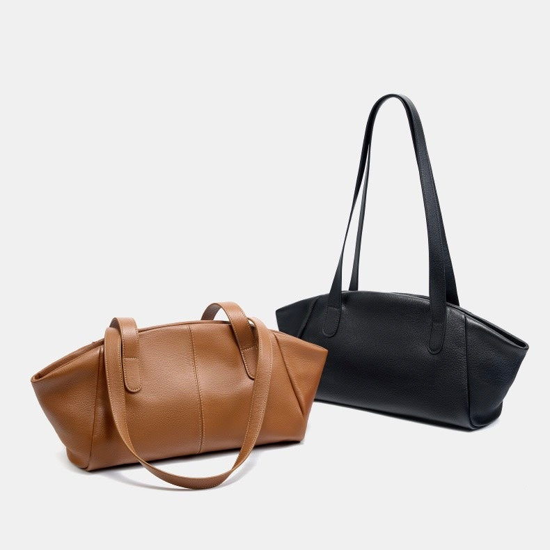Geflügelte Tragetasche aus echtem Leder für Damen – Minimalistische Pendlertasche mit großem Fassungsvermögen