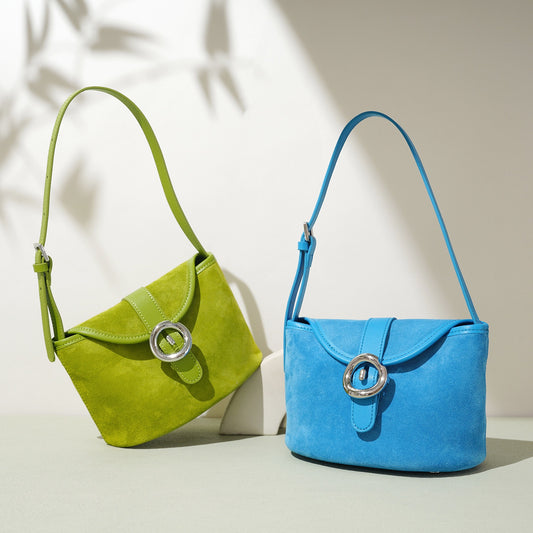 Bolso de mano y bandolera para mujer en cuero genuino mate con bloques de color