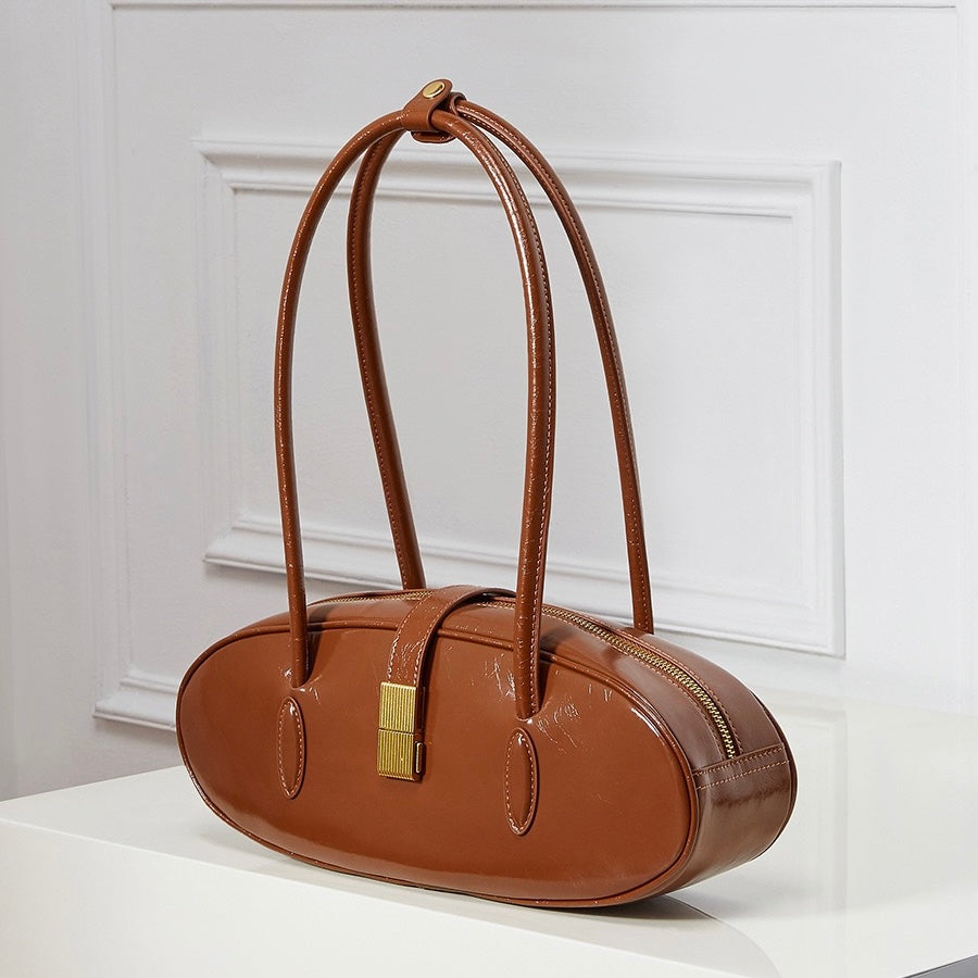 Women's Top Grain Cowhide Single Shoulder Handheld Baguette Bag
