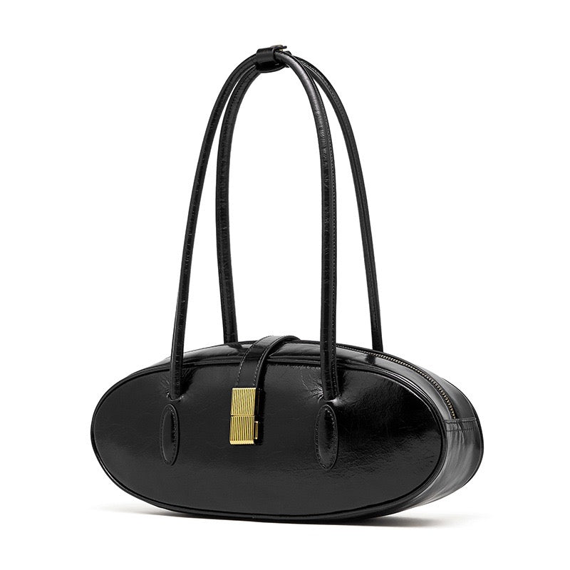 Women's Top Grain Cowhide Single Shoulder Handheld Baguette Bag
