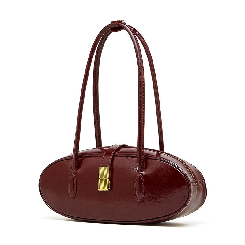 Women's Top Grain Cowhide Single Shoulder Handheld Baguette Bag