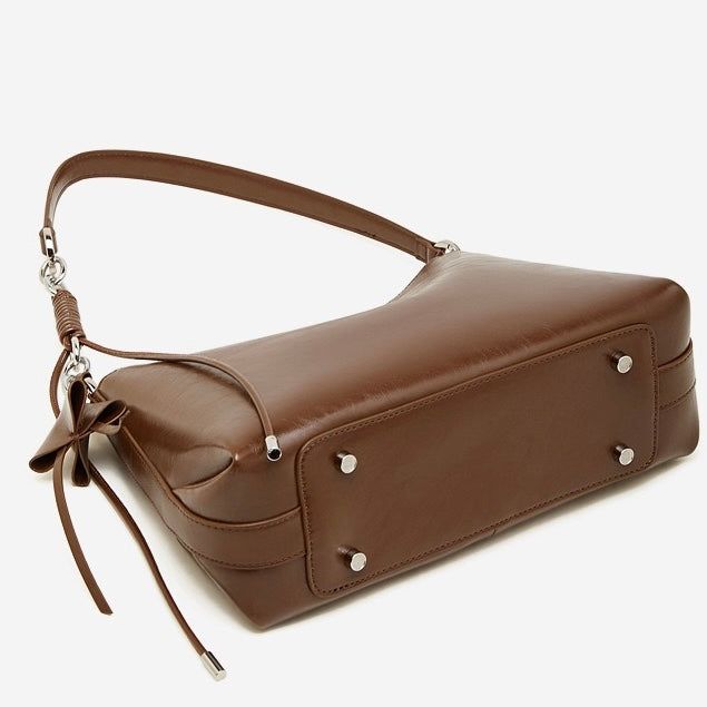 Bolso Hobo de Cuero Genuino para Mujer con Correa Anudada y Detalle de Lazo