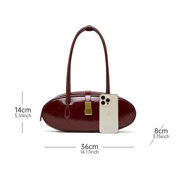 Women's Top Grain Cowhide Single Shoulder Handheld Baguette Bag