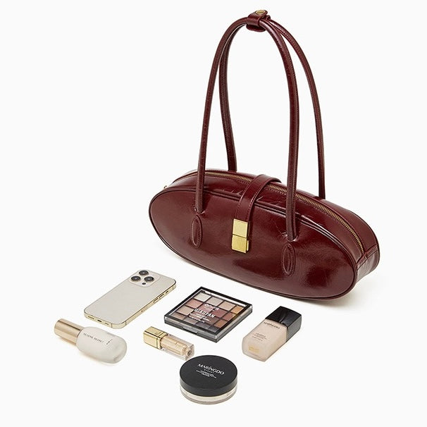 Women's Top Grain Cowhide Single Shoulder Handheld Baguette Bag