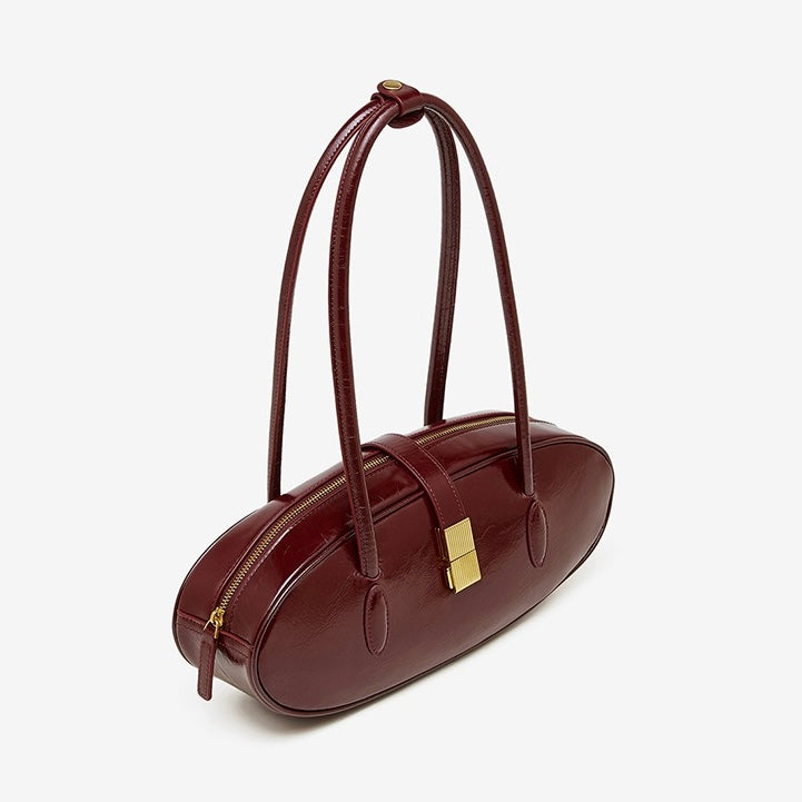 Women's Top Grain Cowhide Single Shoulder Handheld Baguette Bag