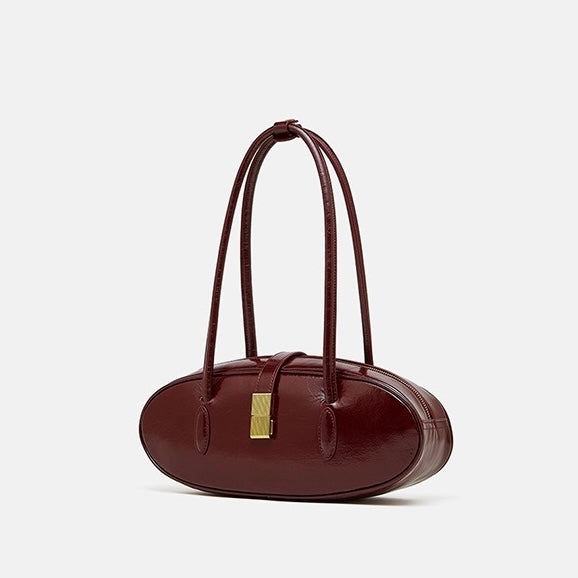Women's Top Grain Cowhide Single Shoulder Handheld Baguette Bag