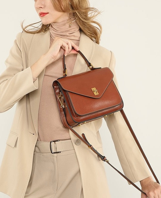 Bolso bandolera de cartero para mujer de cuero genuino en elegante