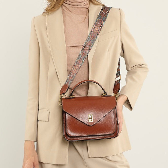 Bolso bandolera de cartero para mujer de cuero genuino en elegante