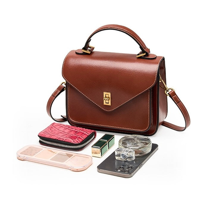 Bolso bandolera de cartero para mujer de cuero genuino en elegante