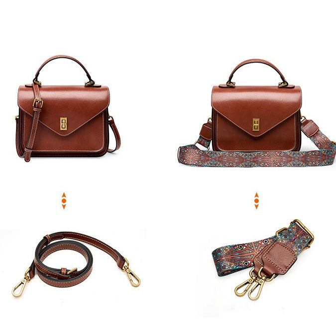 Bolso bandolera de cartero para mujer de cuero genuino en elegante