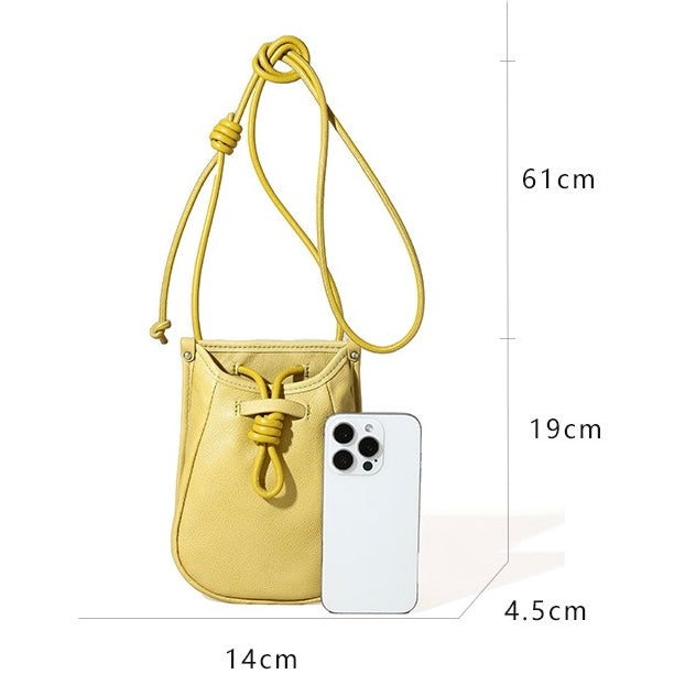 Mini-Umhängetasche für Damen aus echtem Leder mit Kordelzug
