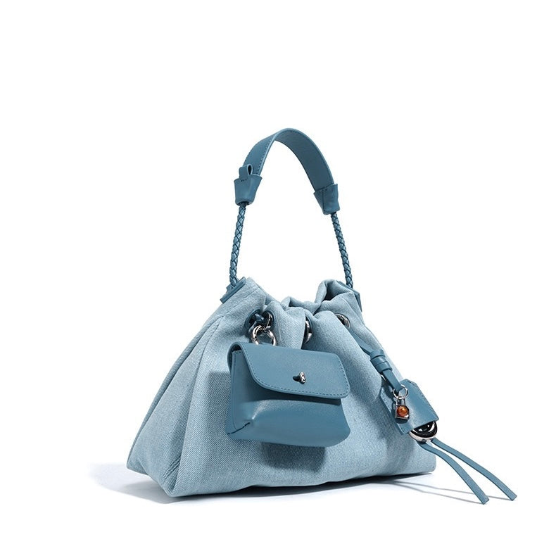 Women's Genuine Leather Denim Patchwork Cool Hobo Bag