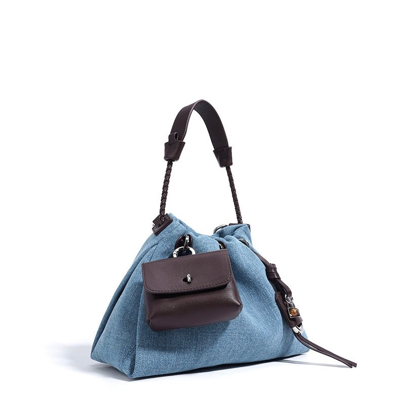 Women's Genuine Leather Denim Patchwork Cool Hobo Bag