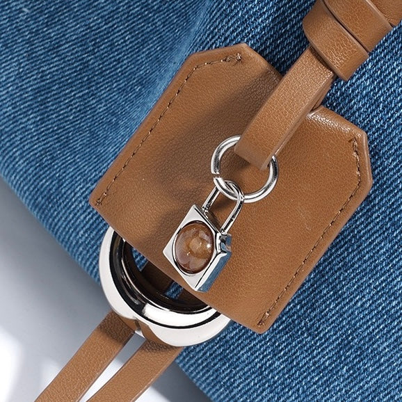 Women's Genuine Leather Denim Patchwork Cool Hobo Bag