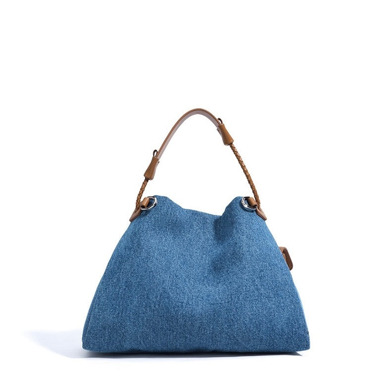 Women's Genuine Leather Denim Patchwork Cool Hobo Bag