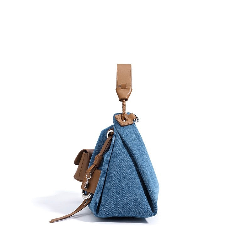 Women's Genuine Leather Denim Patchwork Cool Hobo Bag