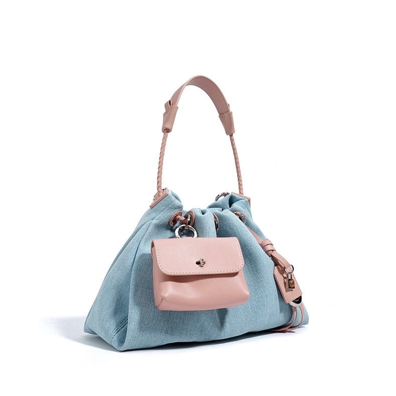 Women's Genuine Leather Denim Patchwork Cool Hobo Bag