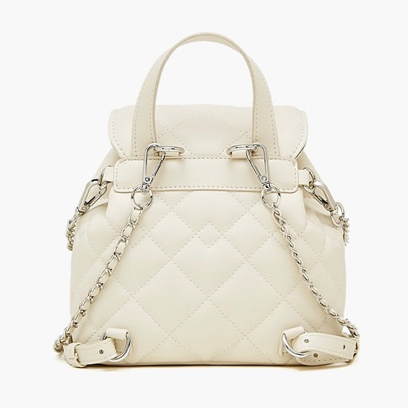 Chic Diamond-Quilted Genuine Leather Mini Backpack with Detachable Pouch