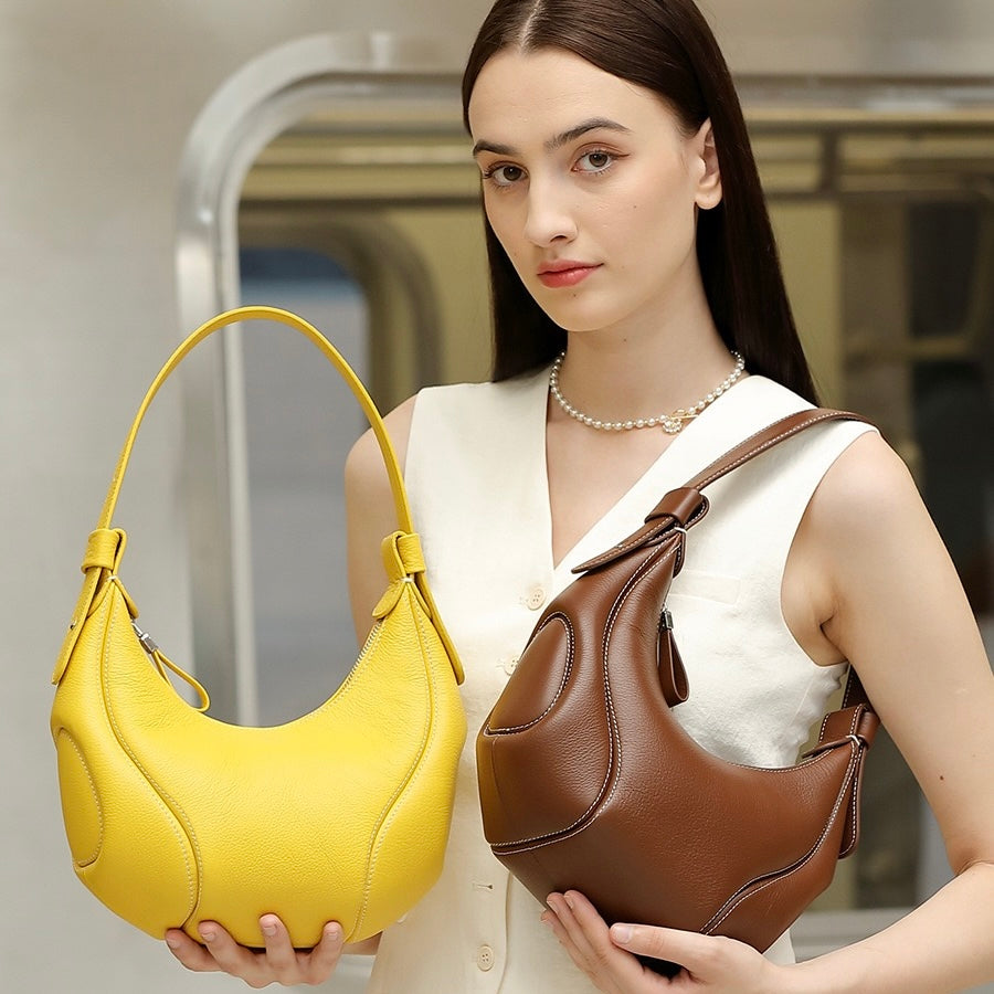 Damen Echtleder Niche Crescent Vintage Schulter-Umhängetasche