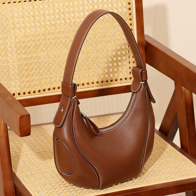 Damen Echtleder Niche Crescent Vintage Schulter-Umhängetasche