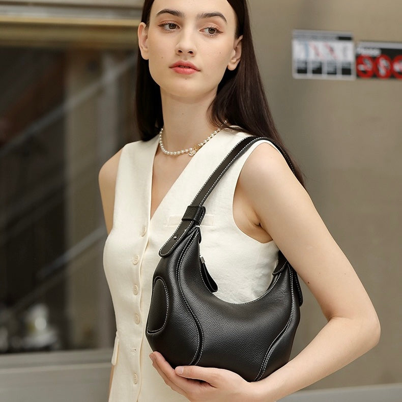 Damen Echtleder Niche Crescent Vintage Schulter-Umhängetasche