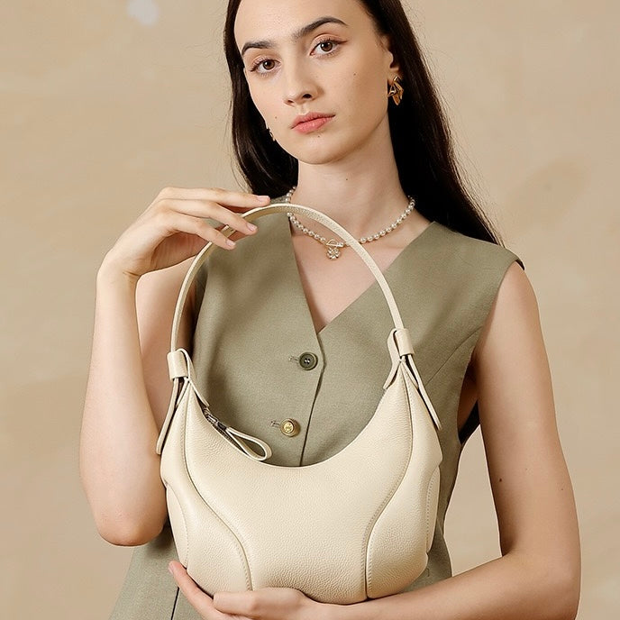 Damen Echtleder Niche Crescent Vintage Schulter-Umhängetasche
