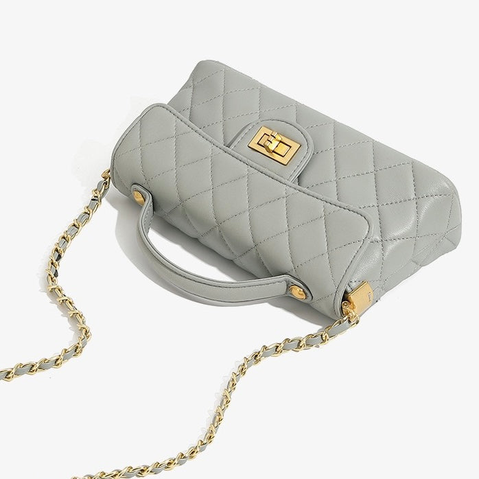 Damen-Umhängetasche aus echtem Leder mit gesteppter Kette