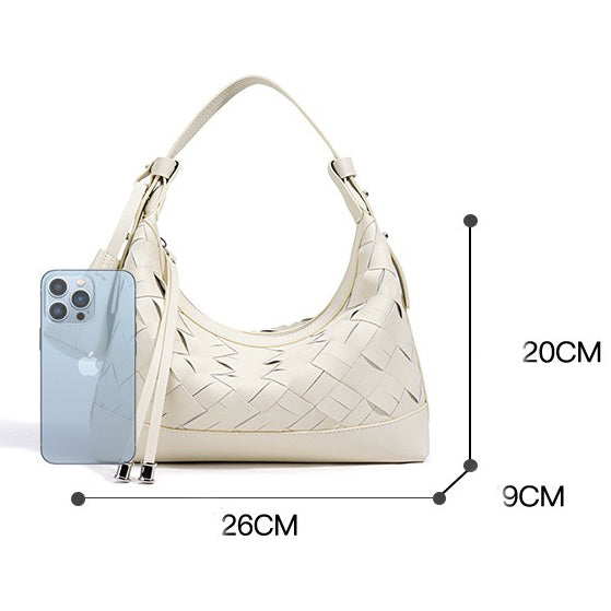 Bolso de hombro y bandolera trenzado de cuero genuino para mujer