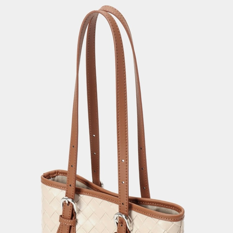 Bucket Tote Bag aus gewebtem Echtleder in Blockfarben