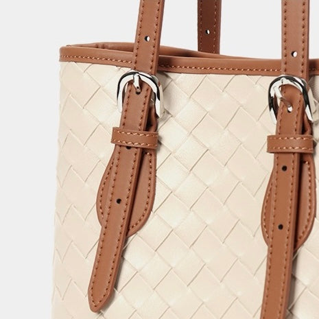 Bucket Tote Bag aus gewebtem Echtleder in Blockfarben