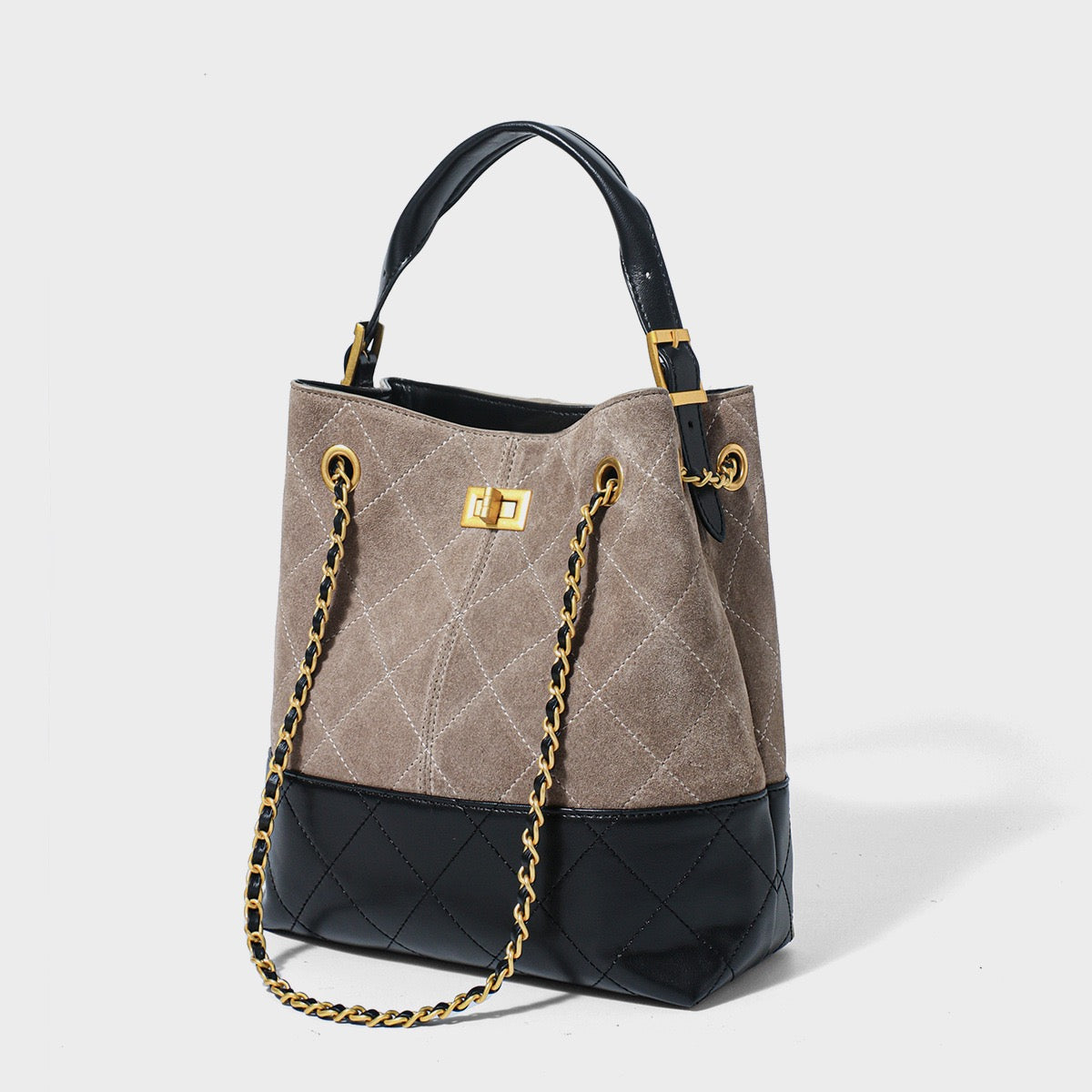 Beuteltasche aus echtem Wildleder mit Farbblock-Kette