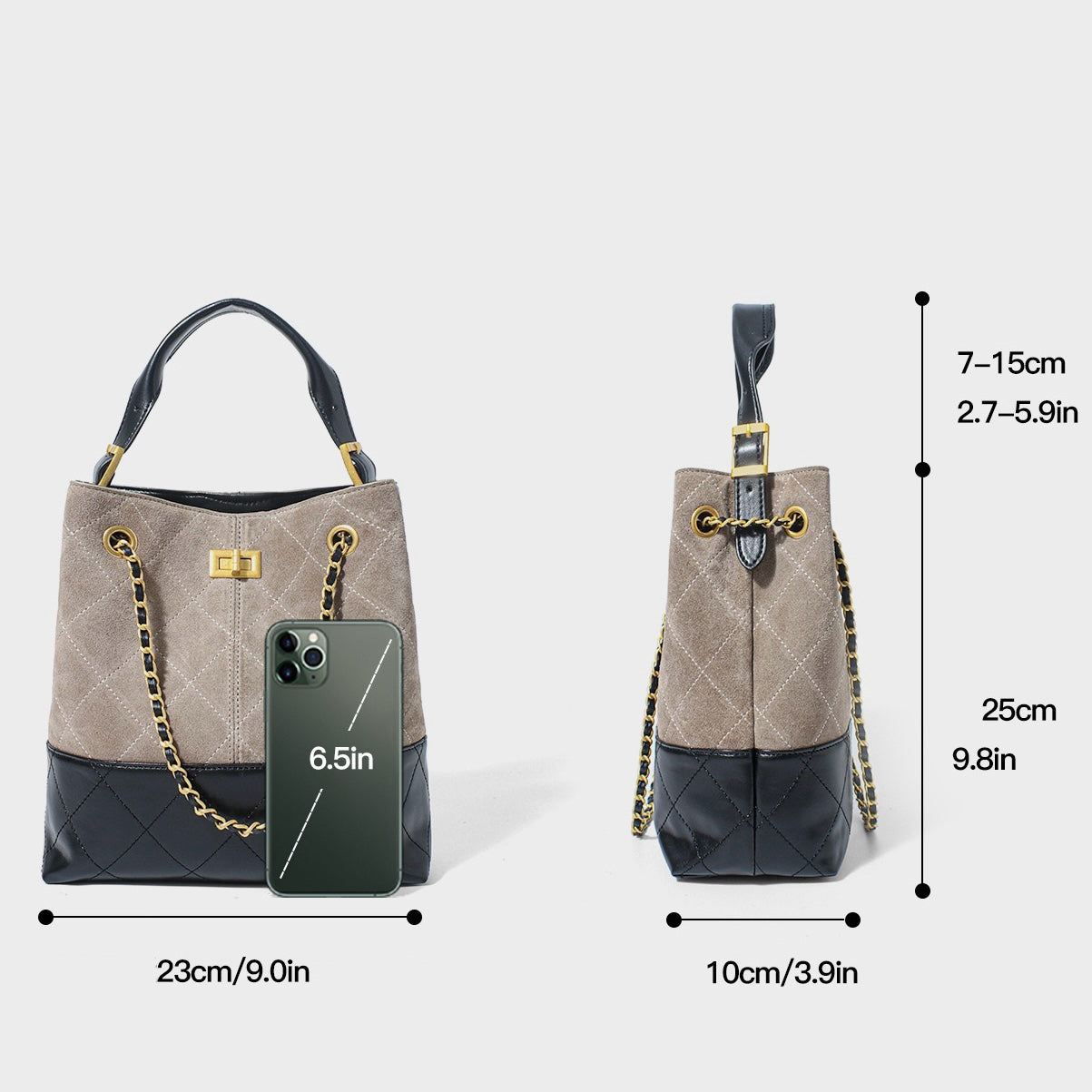 Beuteltasche aus echtem Wildleder mit Farbblock-Kette