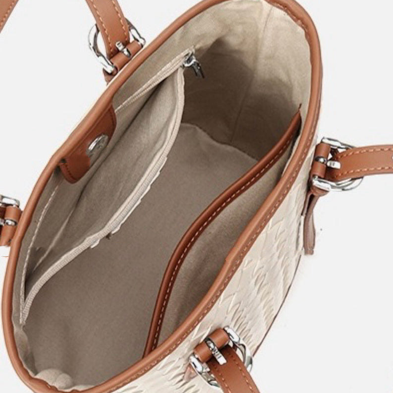 Bucket Tote Bag aus gewebtem Echtleder in Blockfarben