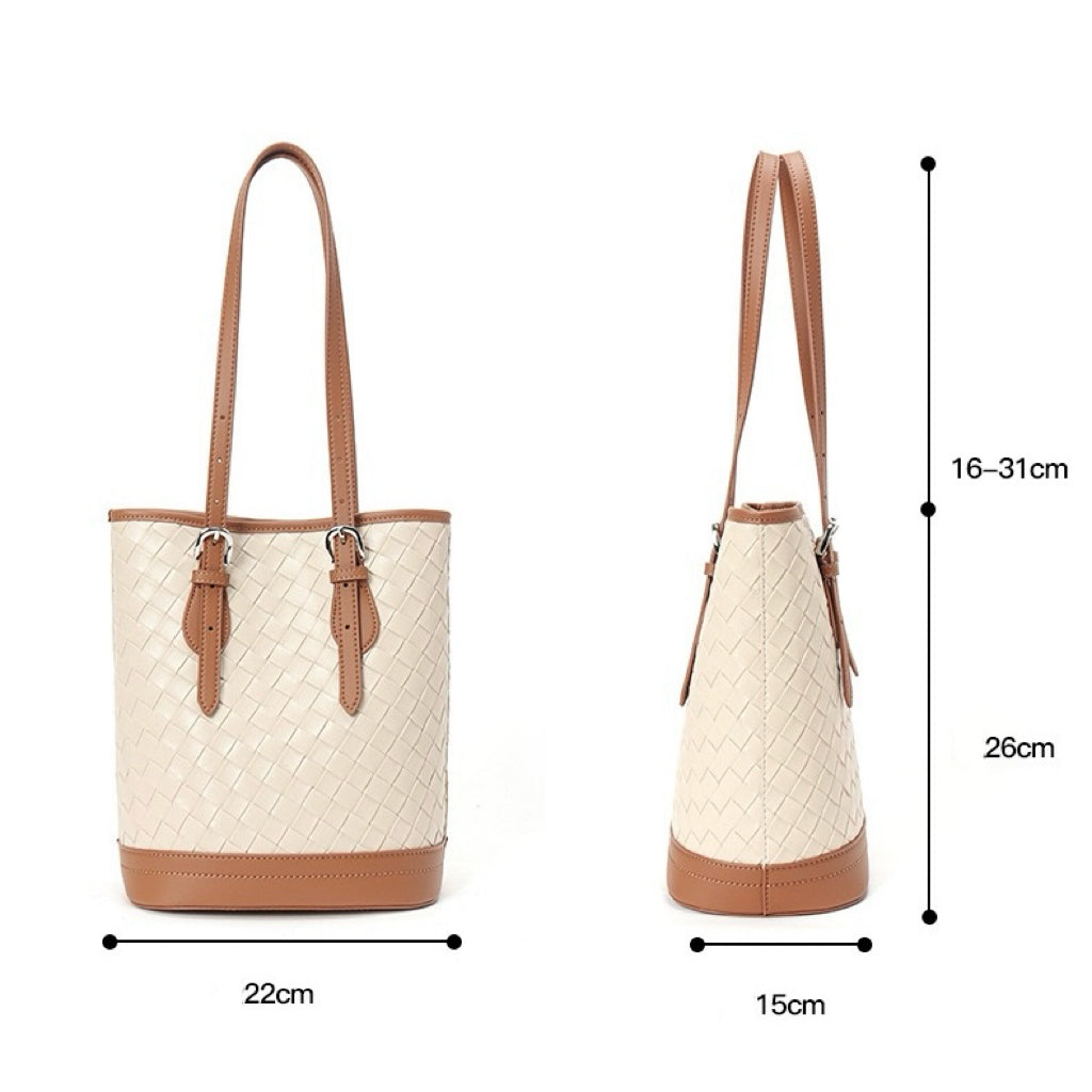Bucket Tote Bag aus gewebtem Echtleder in Blockfarben