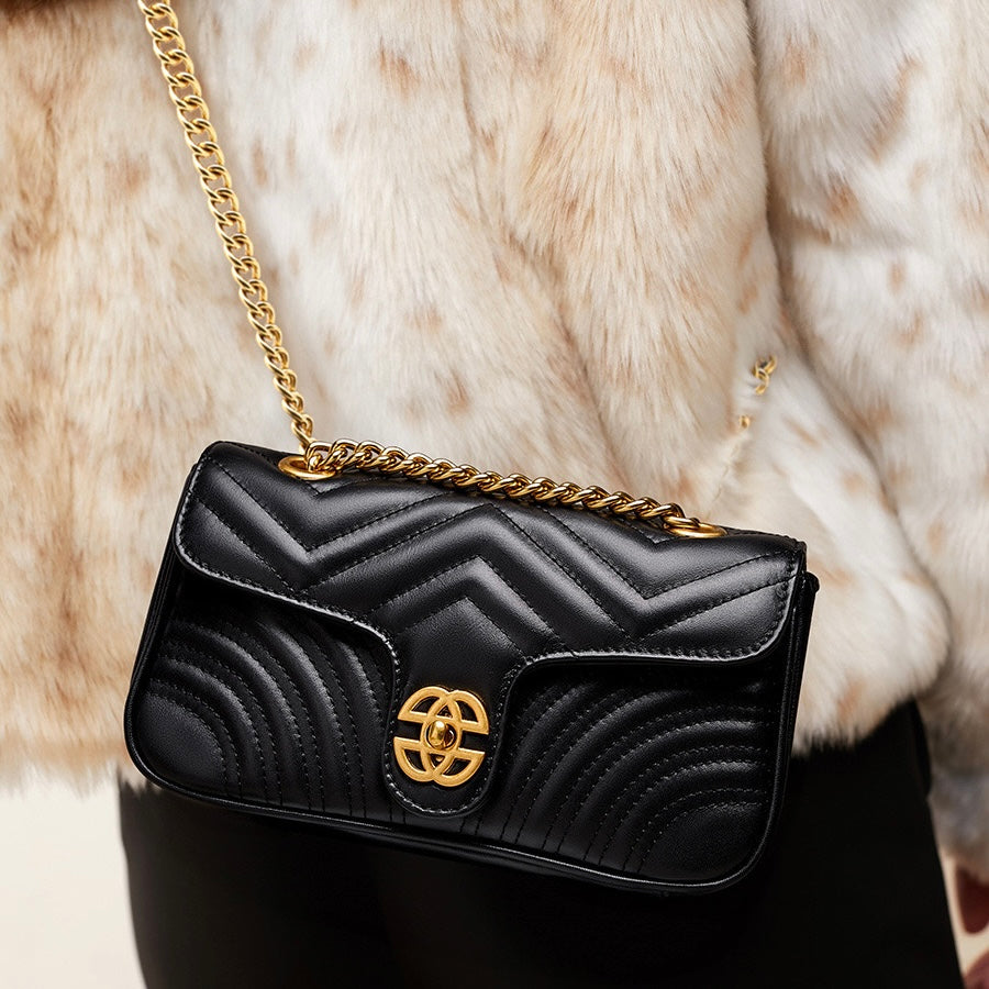 Sac bandoulière en cuir véritable pour femme avec chaîne et diamants Love