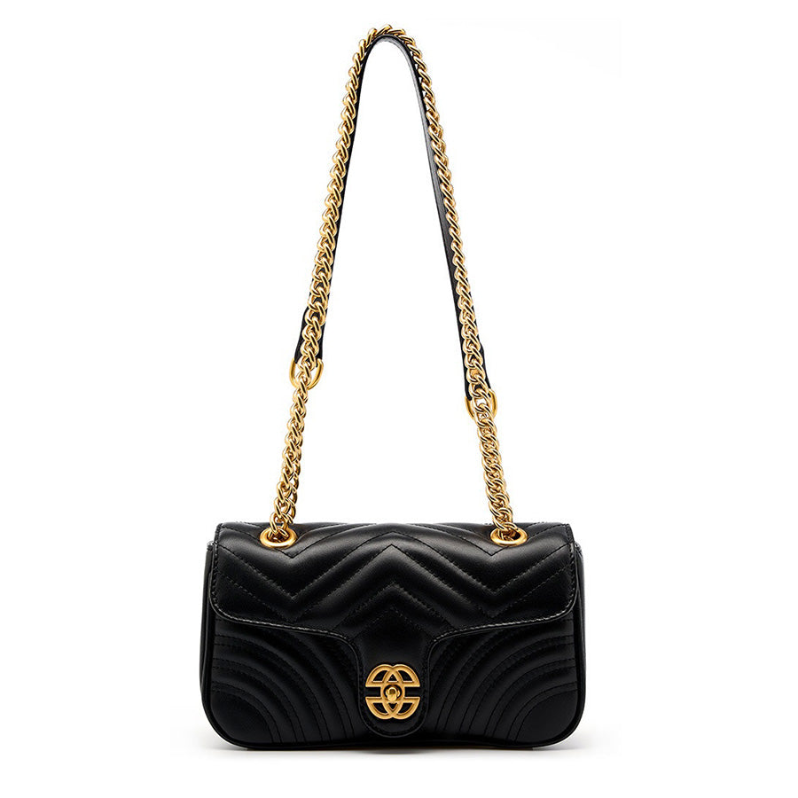 Sac bandoulière en cuir véritable pour femme avec chaîne et diamants Love