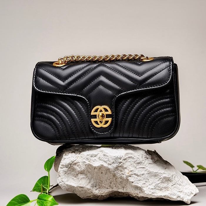 Sac bandoulière en cuir véritable pour femme avec chaîne et diamants Love