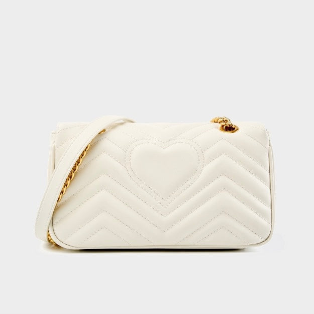 Sac bandoulière en cuir véritable pour femme avec chaîne et diamants Love